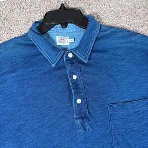 Faherty Brand Mens Indigo Dyed Cotton Short Sleeve Polo Shirt Blue XL